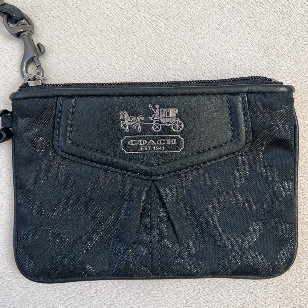 Coach Black Signature Jacquard Wristlet | Leather Trim - Picture 2 of 10